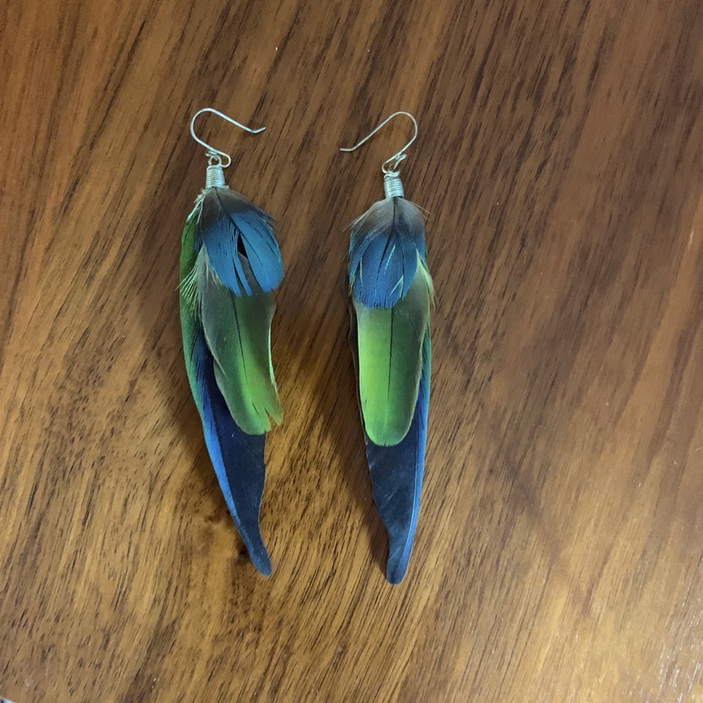 Handmade tropical bird feather earrings